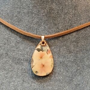 Floral Teardrop Pendant Necklace - Pink Floral Design